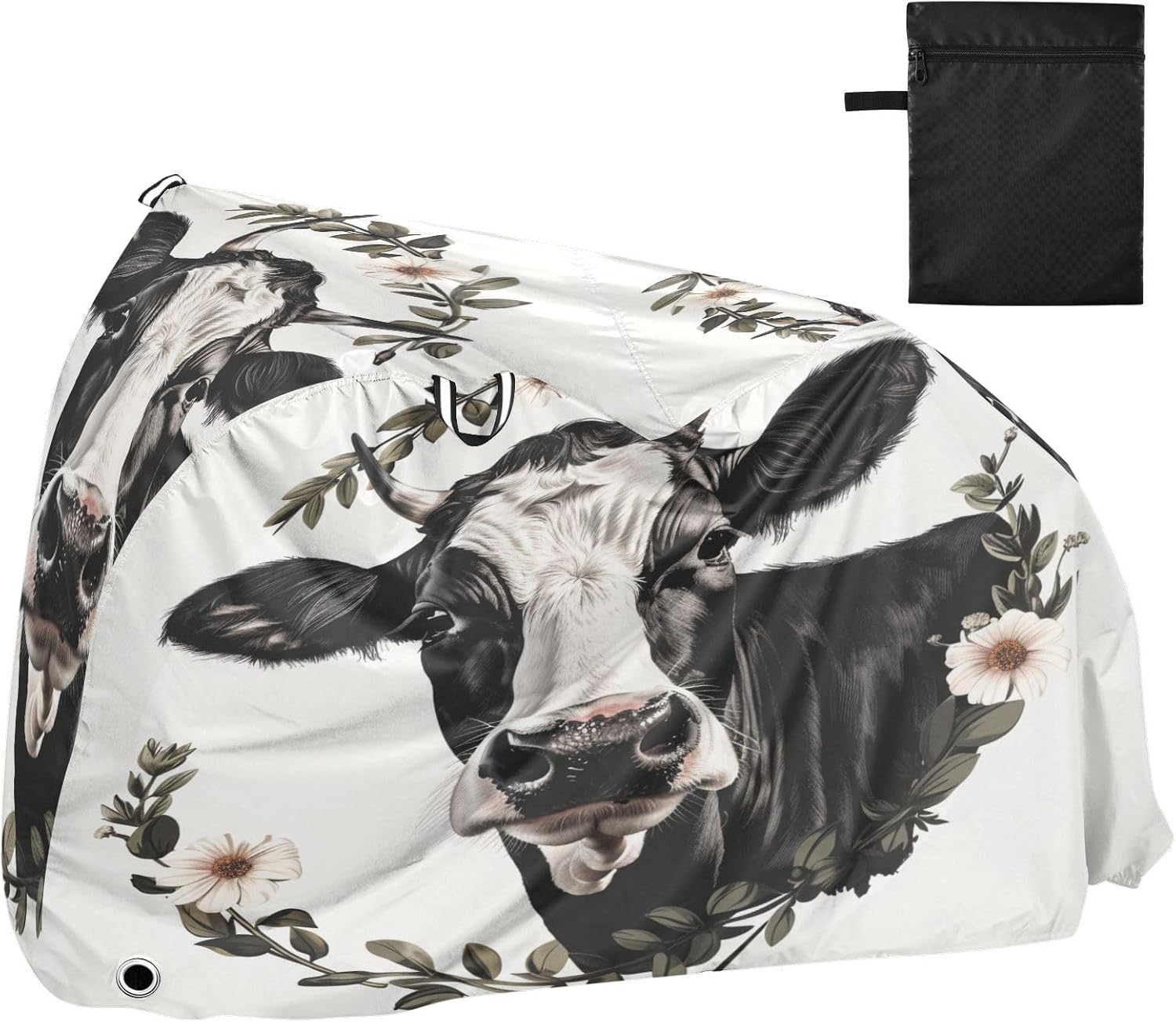 ALAZA Cow Portrait Bike Cover Waterproof Outdoor Ebike Bicycle Covers Tarp Protection for 1/2 Bikes, Sun UV Dust Wind Proof