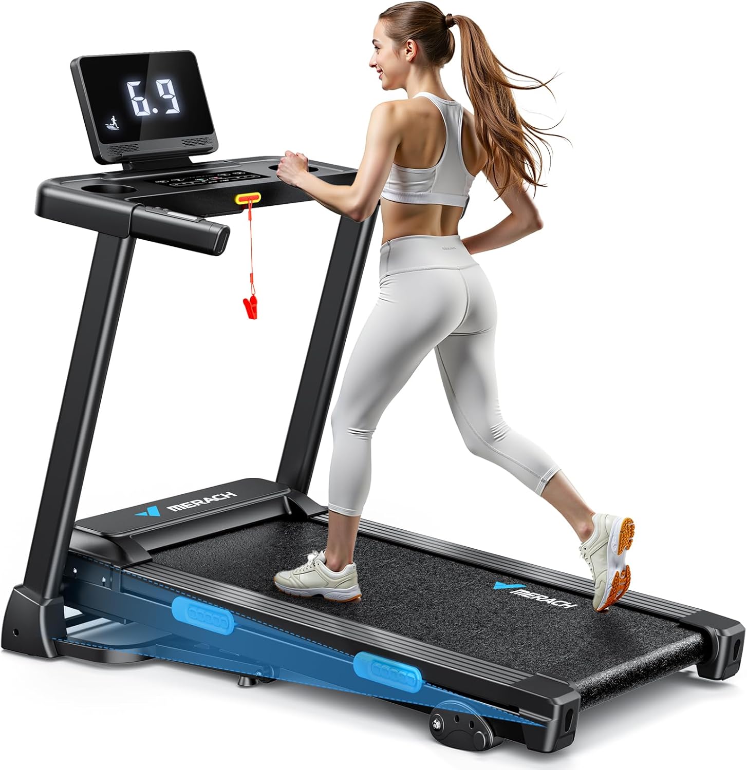MERACH Treadmill with Manual Incline, 7.5MPH Quiet Foldable Treadmills for Home with Double Deck Technology, 4 Silicone Shock Cushion, Heart Rate Monitoring,16.5" Wider Belt, APP