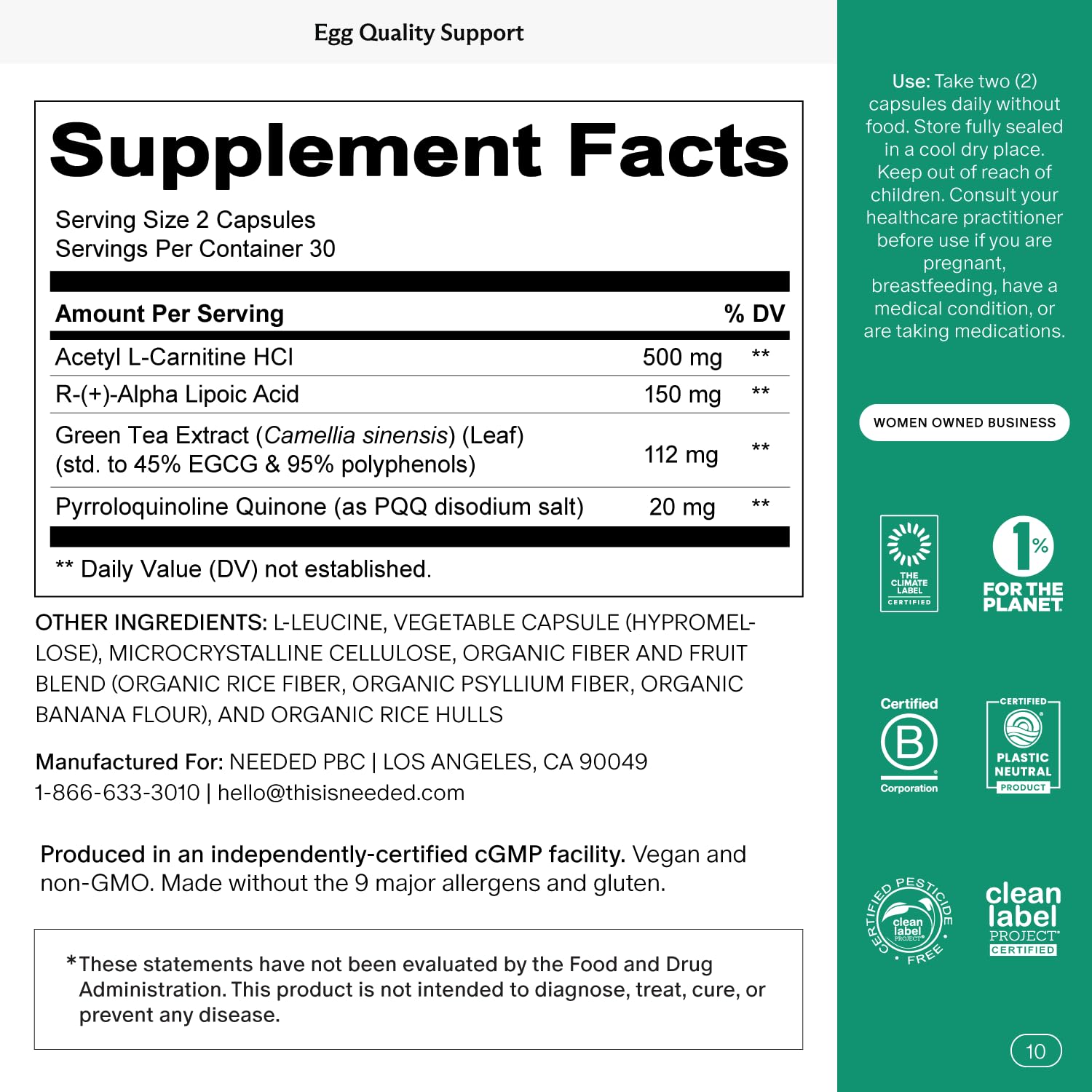Needed. Egg Quality Support, 60 Capsules, 30 Day Supply — Amazon image 7