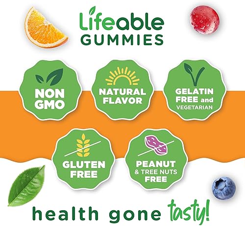 Miniatura 4 de Vitamina C Lifeable de 750 mg, suplemento de gomita de sabor natural de gran sabor, vitaminas masticables vegetarianas sin OMG, para apoyo