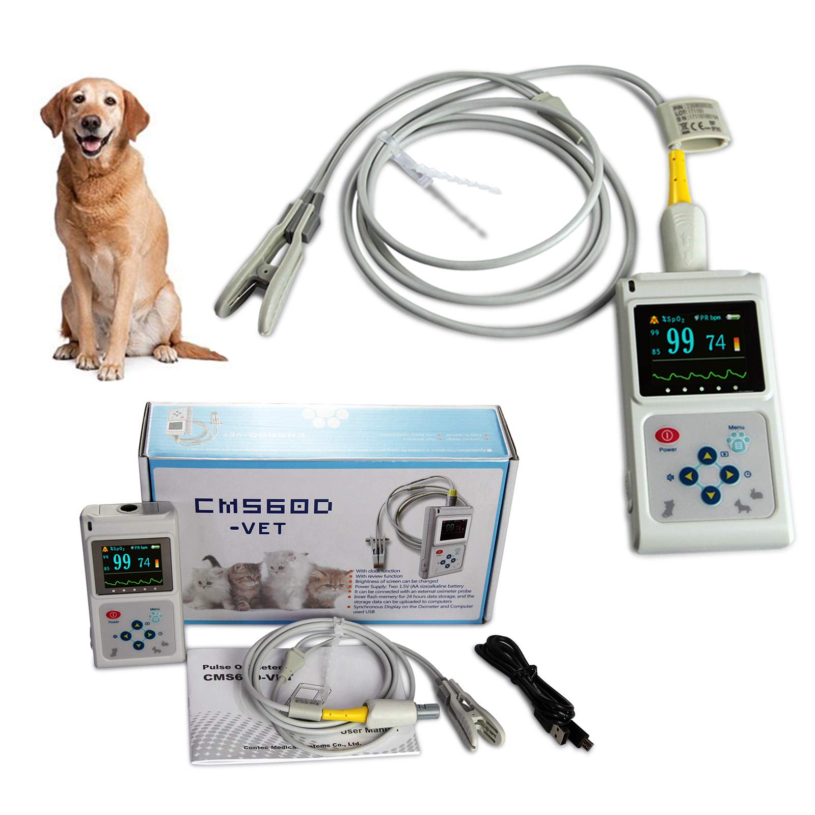 CONTEC Veterinary Handheld CMS60D-Vet Pulse Tester Pulse Oxygen Saturation and Pulse Rate Tongue Pro
