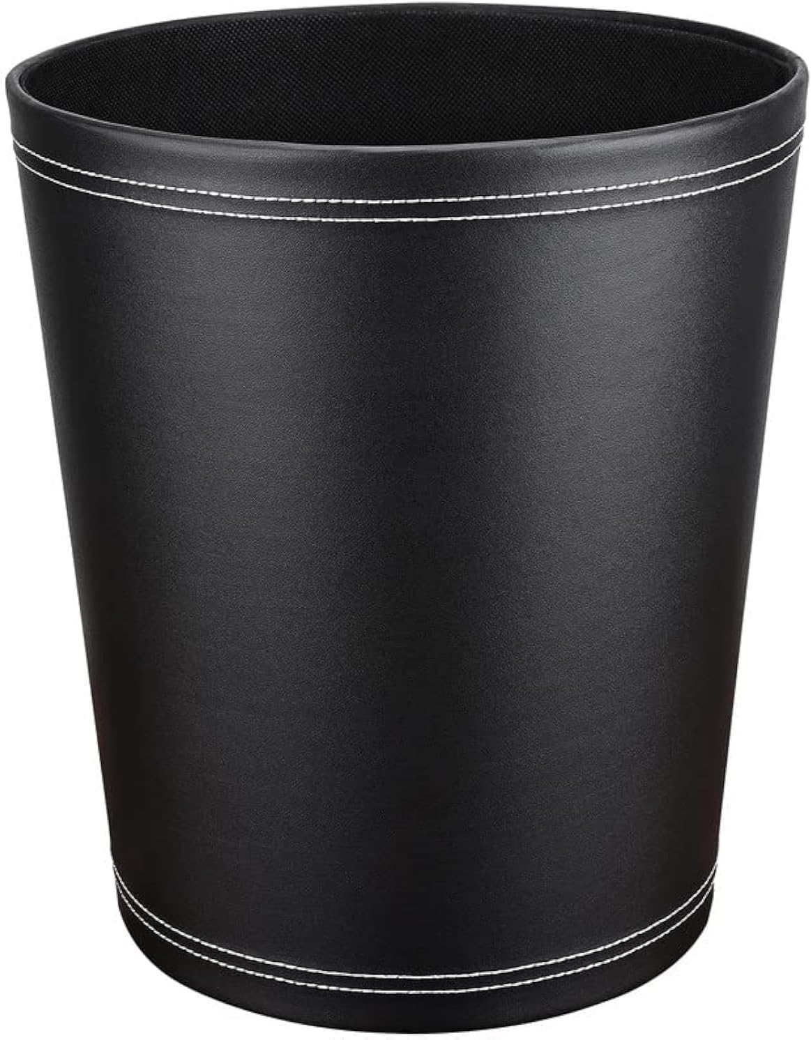 Small Trash Can Pu Leather Wastebasket, 2.6 Gallon Black Garbage Container Bin for Bathroom, Kitchen, Bedroom, Office, College Dorm, Round Waste Basket