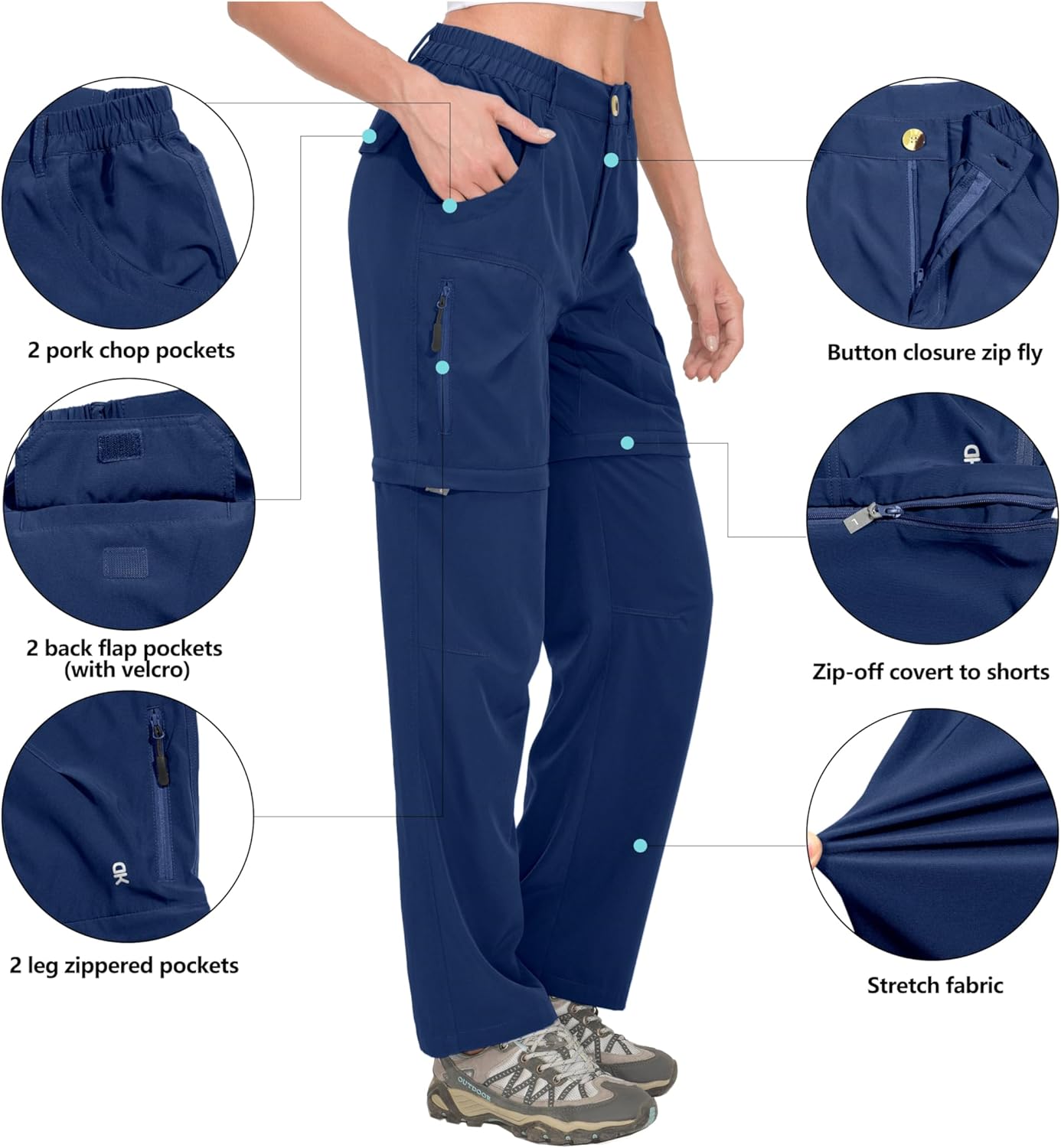 Little Donkey Andy Women's Convertible Zip Off Pants Quick Dry Summer Hiking Travel Camping Pants Navy Blue XS - Image 4