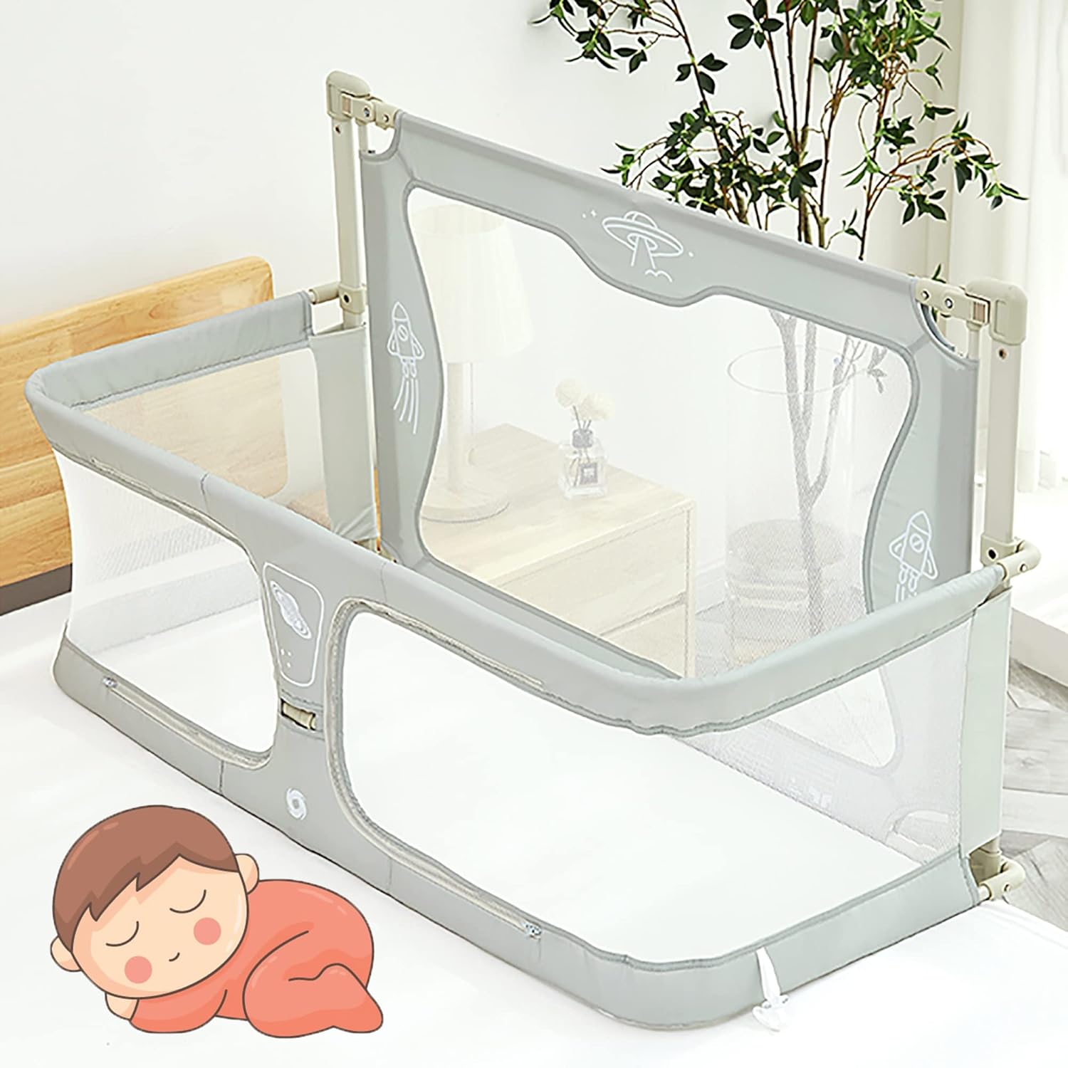 3 In 1 Baby sleeper Bed,For coSleeper For Baby In Bed,bed Bassinet For Baby Sleeper,next To Me,breathable And Visible Mesh Window,soft Washable Liner Cover And Sturdy Aluminum Alloy ( Color : Light gr