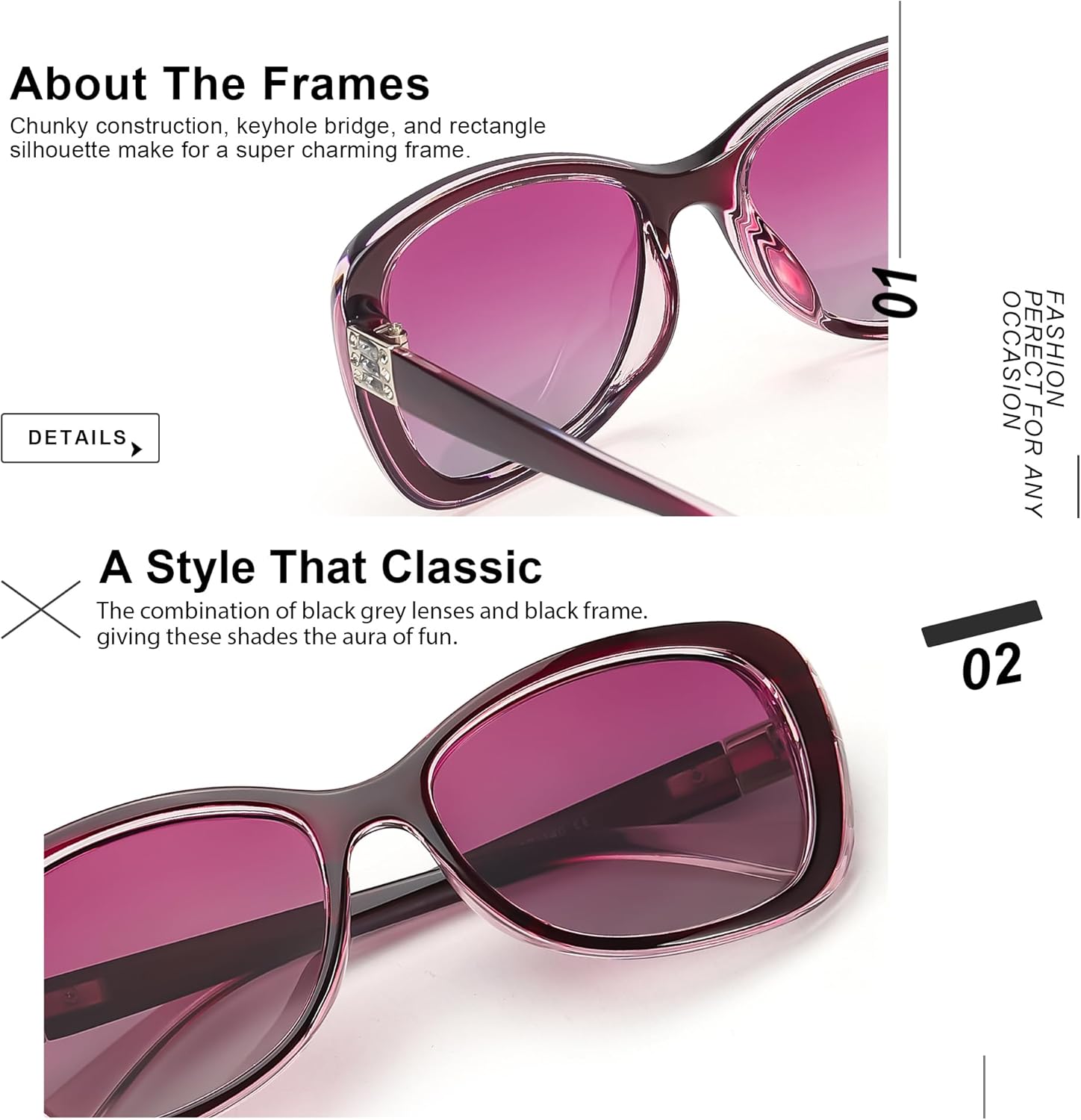 SIPHEW Women Polarized Sunglasses w UV Protection | Womens Vintage Square Wrap Lightweight Shade - Image 5