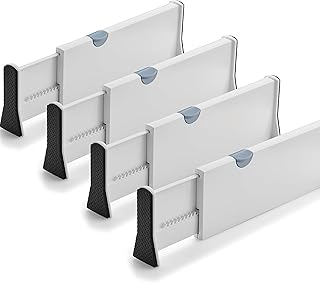 Adjustable Tall Drawer Dividers, 4-Pack, Adjusting Length from 11 Inch - 17 Inch, Drawer Organizers for Clothes, Locks in ...