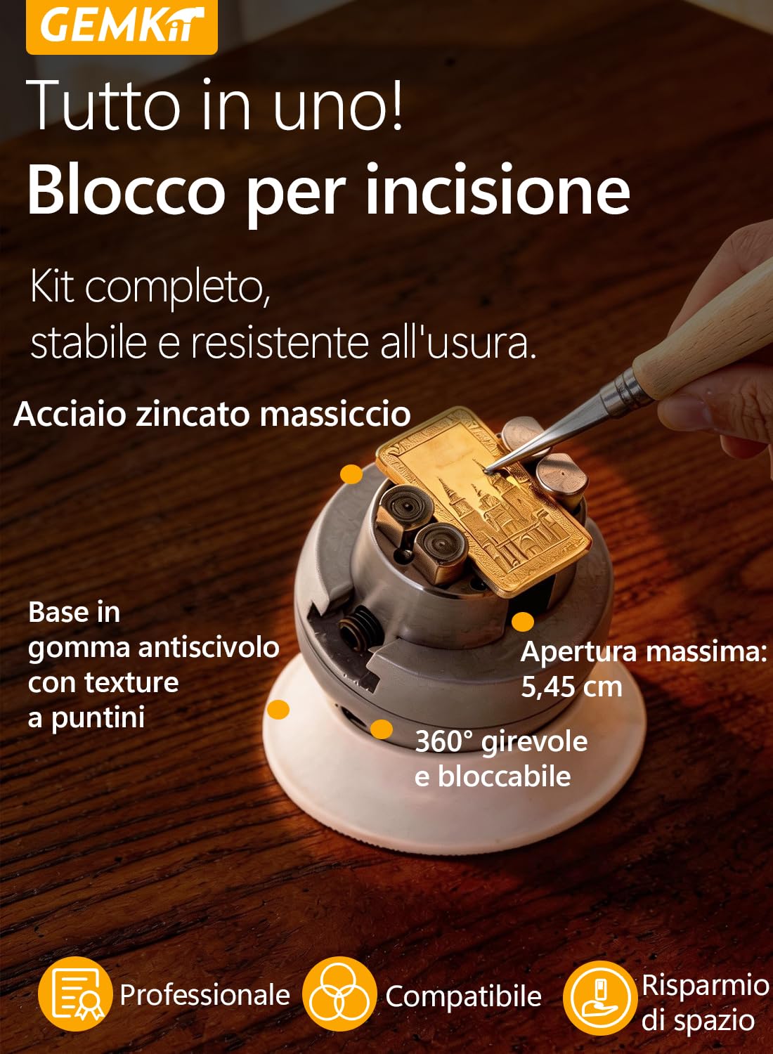 Morsa a sfera per gioielli, strumento per incisione da 5,5 cm, rotante a 360°, strumento professionale per impostazione gioielli, morsa a sfera, set completo di utensili manuali standard con 72
