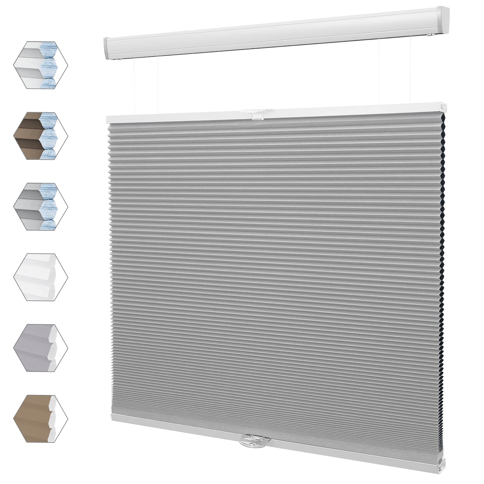Moonice Top Down Bottom Up Honeycomb Blinds Blackout Cordless Cellular Pleated Shades Themal Insulation for Bedroom Easy Fit Opaque Privacy Window Shades for Home Office Grey, 60cm W x 120cm H