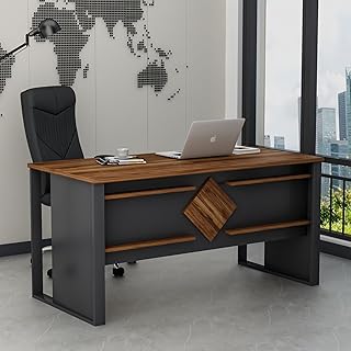 Homidea BOSS Schreibtisch 150 x 72 x 75,6 cm – Moderner Bürotisch für Home Office oder Arbeitszimmer (Anthrazit-Eiche)