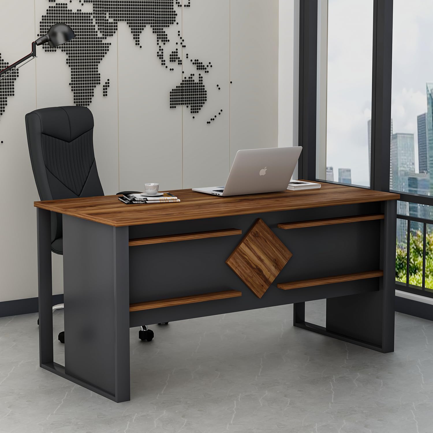 Homidea BOSS Scrivania 150 x 72 x 75,6 cm – Tavolo da ufficio moderno per casa o studio (Antracite-Rovere)