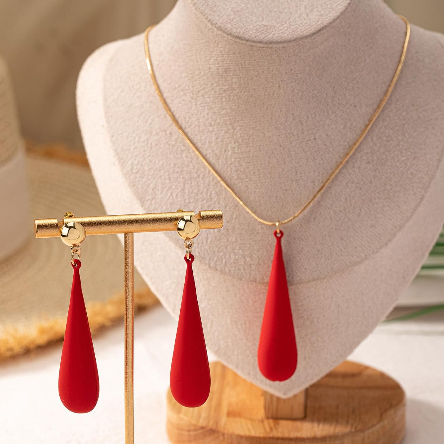 Red Necklace and Earring Set Long Pendant Necklace for Women Teardrop Statement Jewelry Festival Concert Prom Party Outfits Accessories Birthday Gifts for Her - Image 5