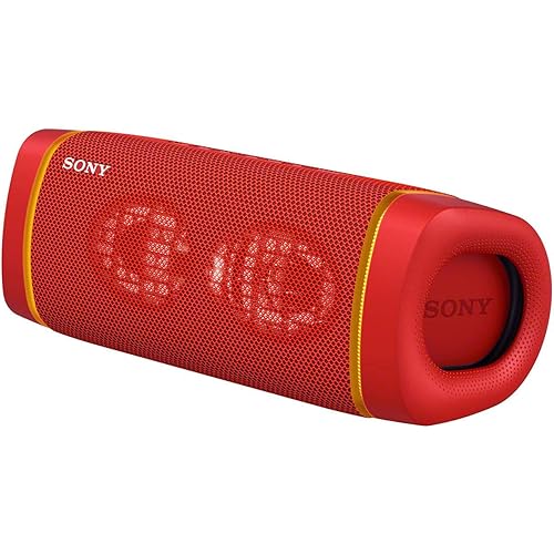 Sony SRS-XB33 EXTRA BASS Wireless Bluetooth Portable Speaker, IP67 Waterproof & Durable for Home, Outdoor, and Travel, 24 Hour Battery, Party Lights, USB Type-C, and Speakerphone, Red