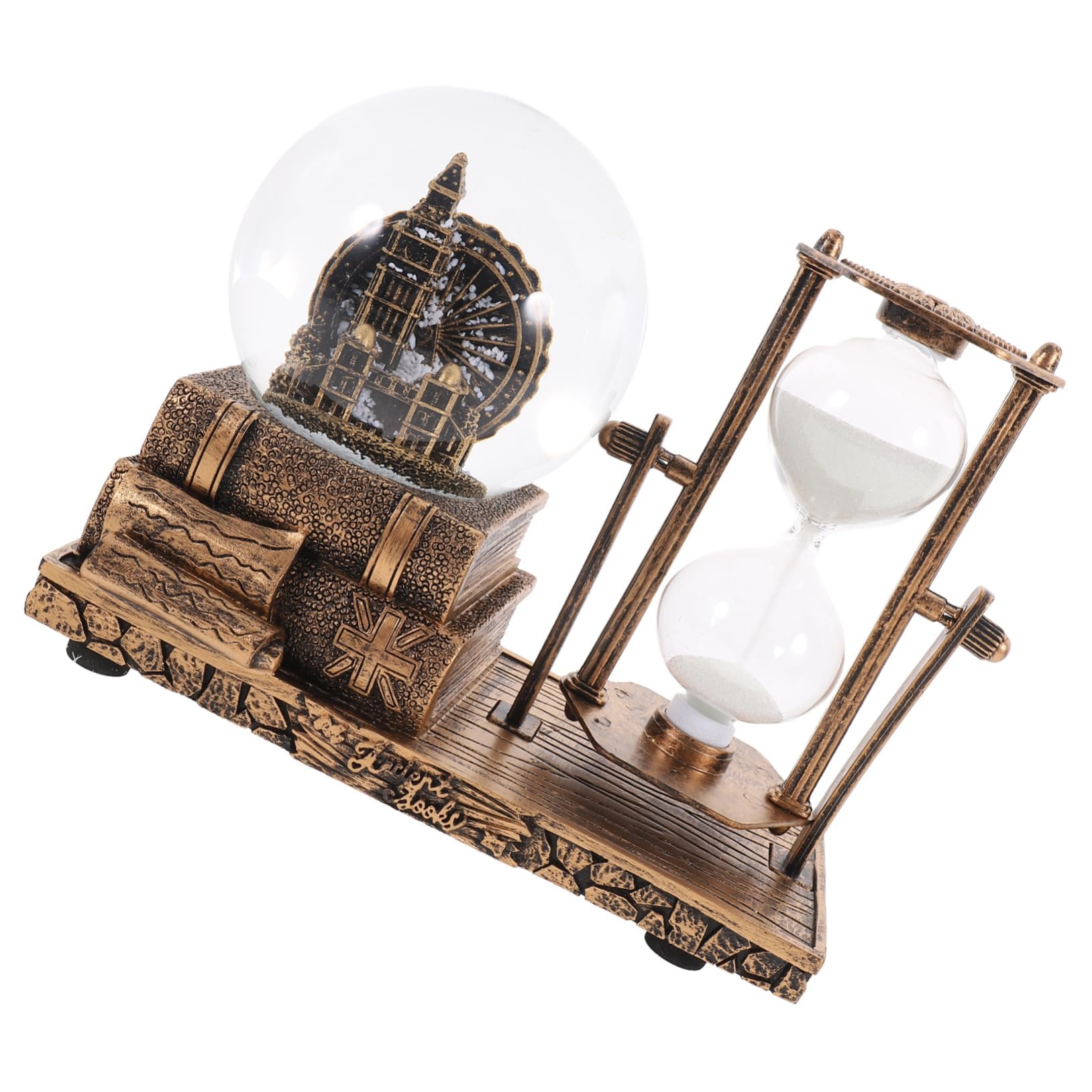 Vintage Tischdekoration Sanduhr Ornament aus Kunstharz mit Kristallkugel LED Licht Musikbox für Wohnzimmertisch Kreative Handgefertigte Wohnaccessoires