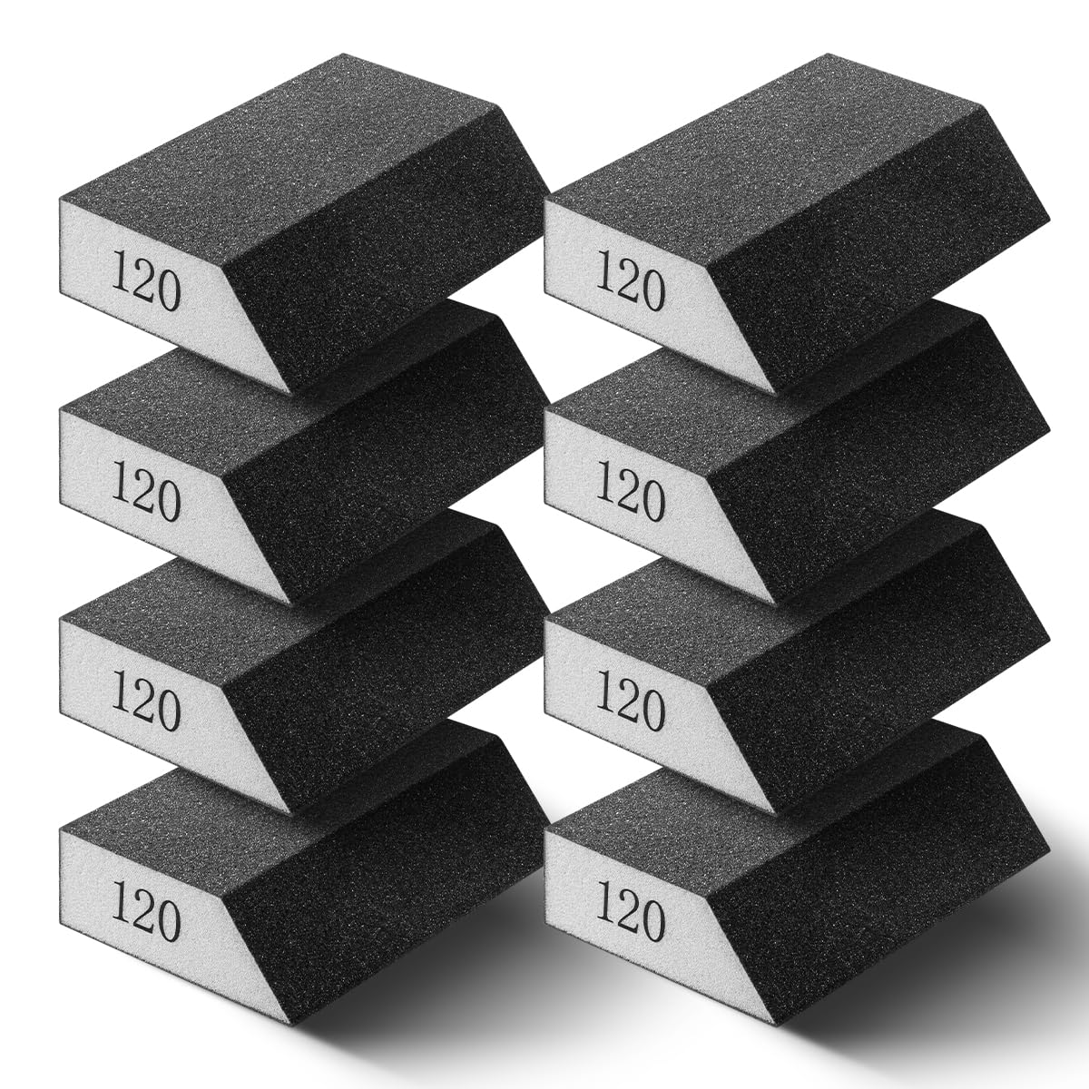 8 Pack 120 Grit Angled Sanding Sponge Blocks for Wood & Wall, Wet Dry