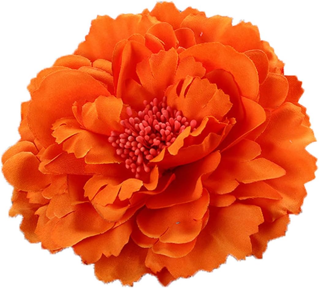 Floral Fall Rose Flower Hair Clip Flamenco Dancer Pin up Flower Brooch, Orange, M