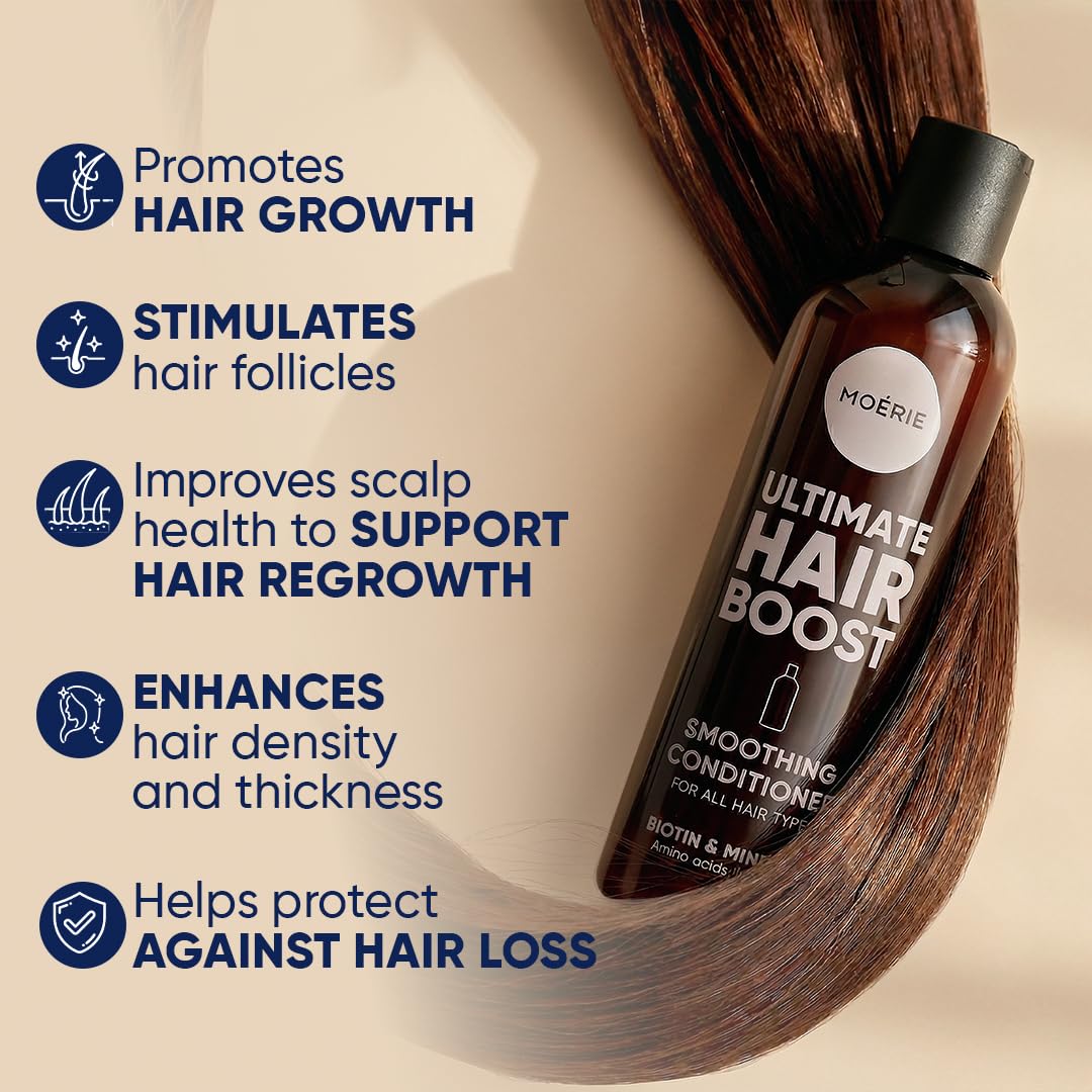 Après-shampoing Moerie pousse rapide – Anti chute femme – Sans parabènes ni silicones – Vegan – Repousse naturelle – Plus de volume et longueur – Pour tous types – 250 ml x2