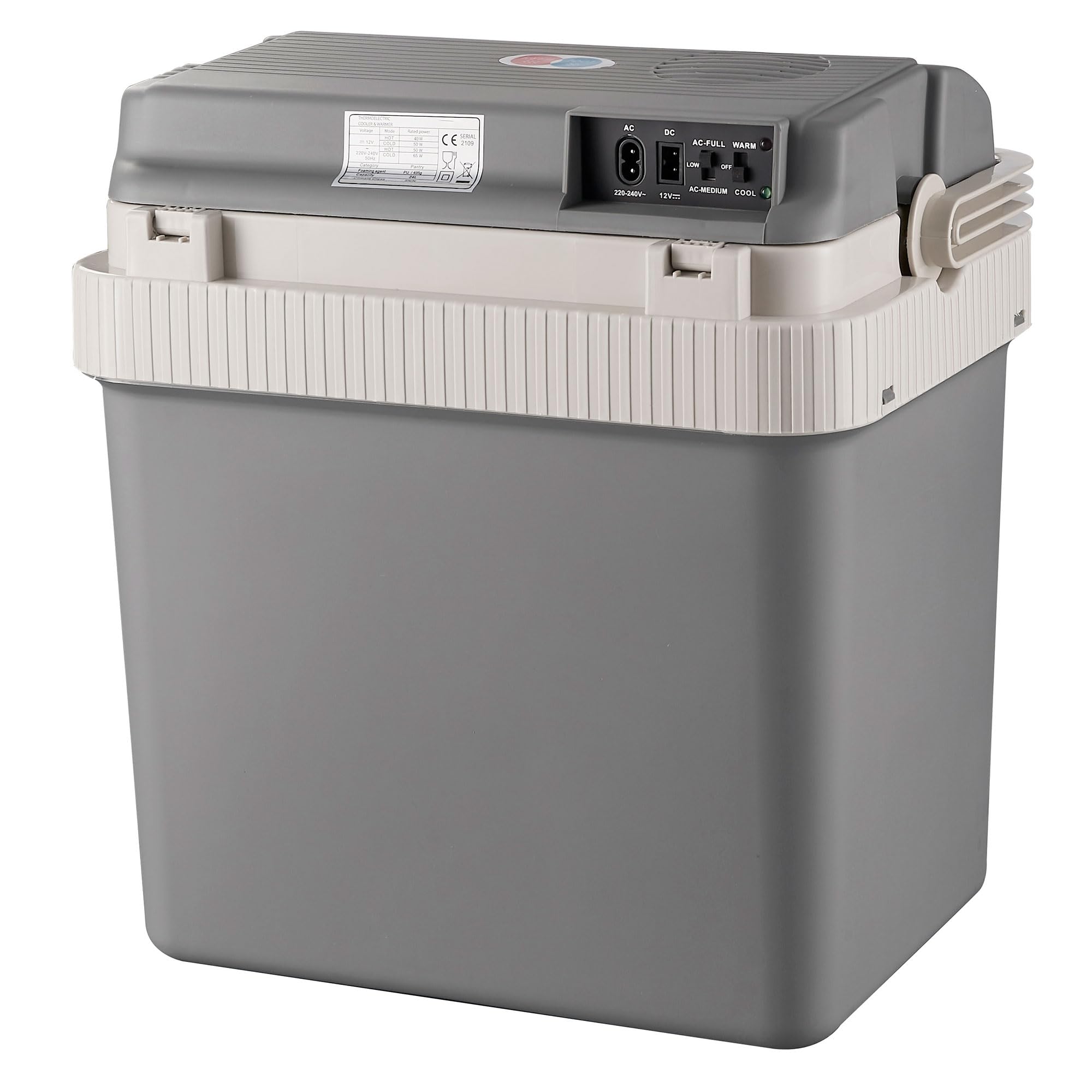 briebe Camp Nevera Portátil Eléctrica 21 litros, Coche, Camping, Viaje, 12V / 220V, Refrigera, Mantiene el Calor, Bajo Consumo, Gris, CF1151