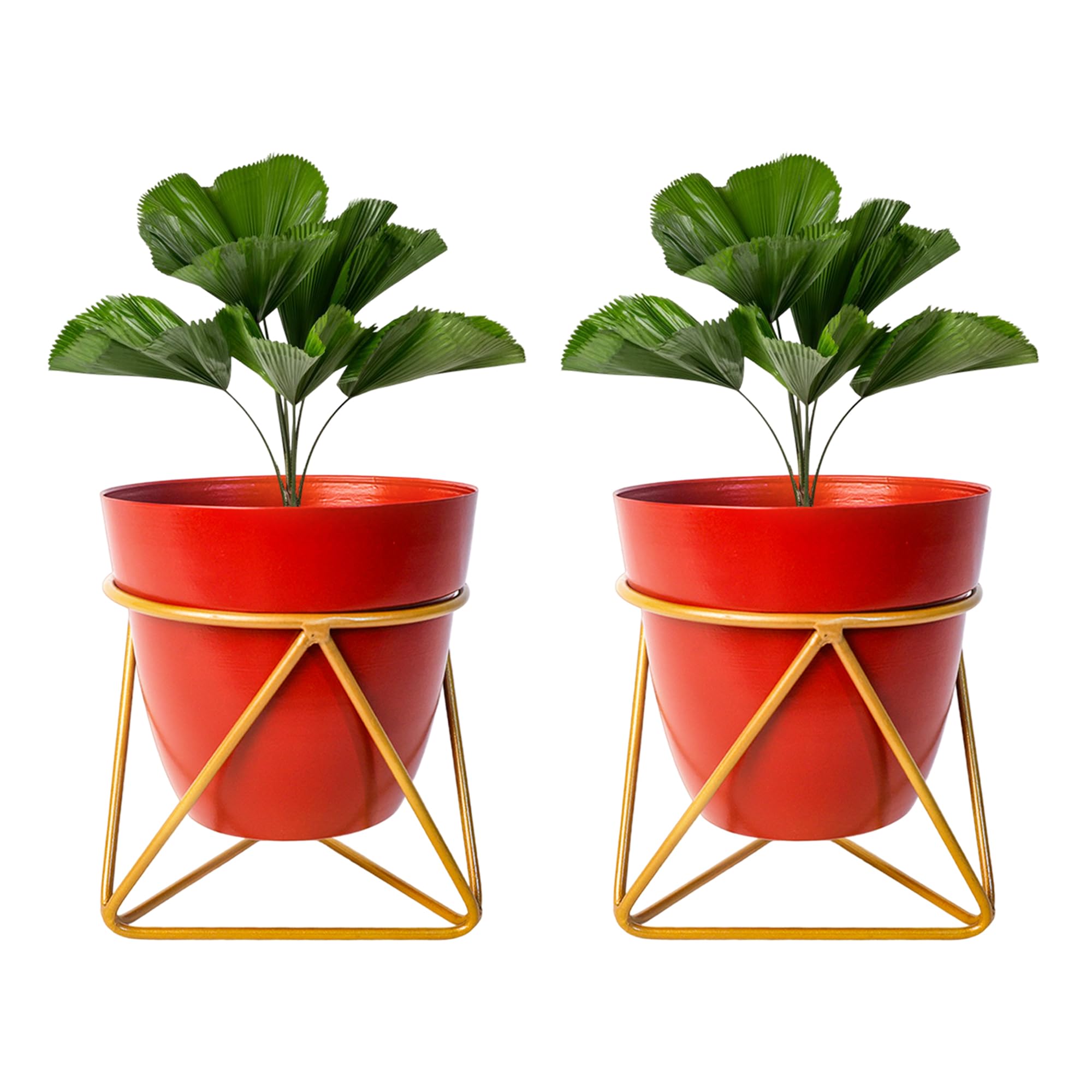 Metal Flower Vase Planter - Red & Iron Stand -15