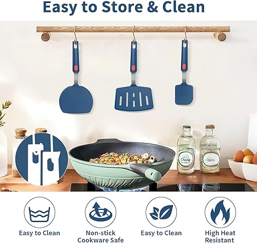 Miniatura 5 de Juego de 3 espátulas de silicona, espátula ancha grande resistente al calor para panqueques, espátulas de pescado de silicona para cocinar y