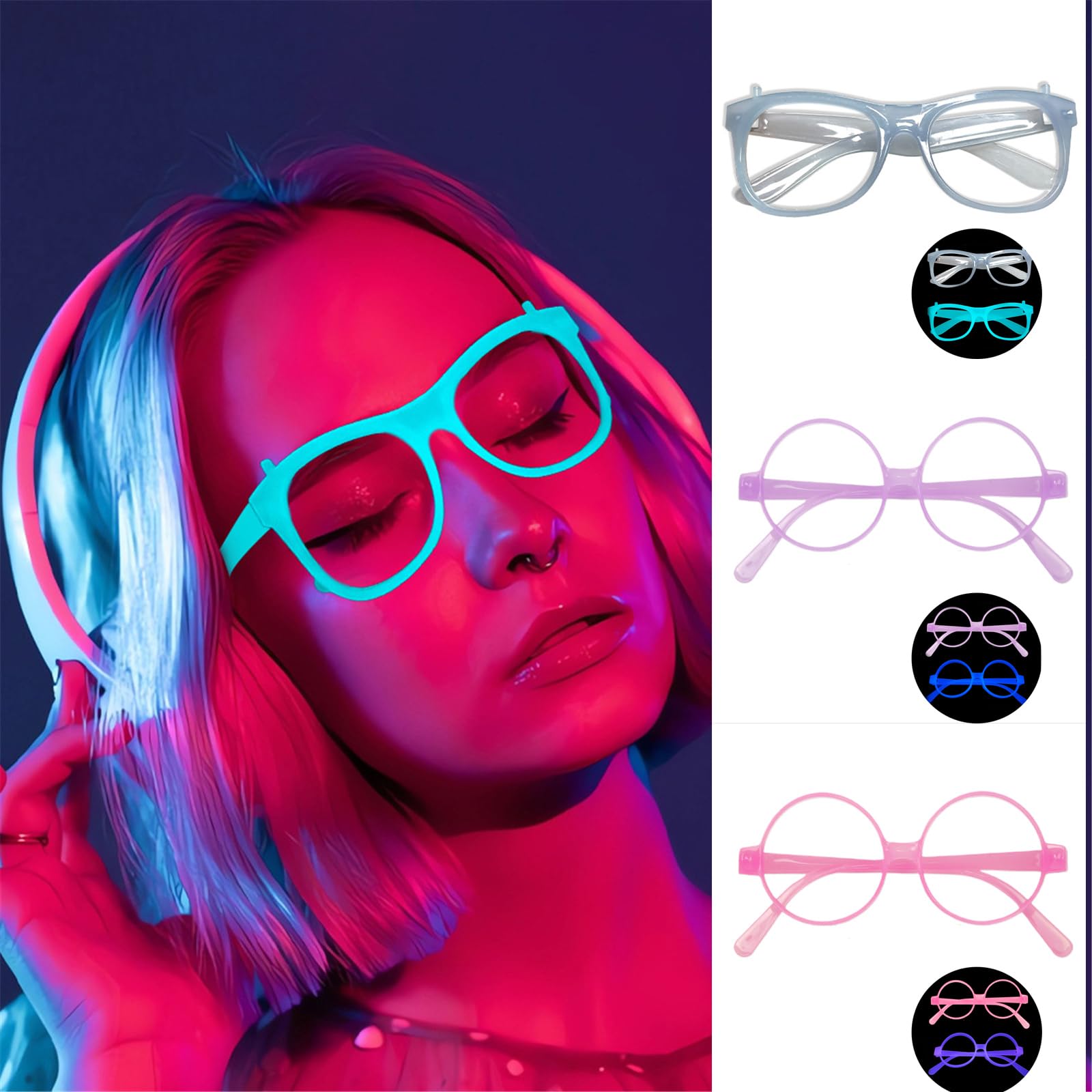 Xinsheinelry Fluorescent Glasses Frame For Nightclub Light Up Glasses Unisex Frame For Halloween Dance Show Props Party Eyewears