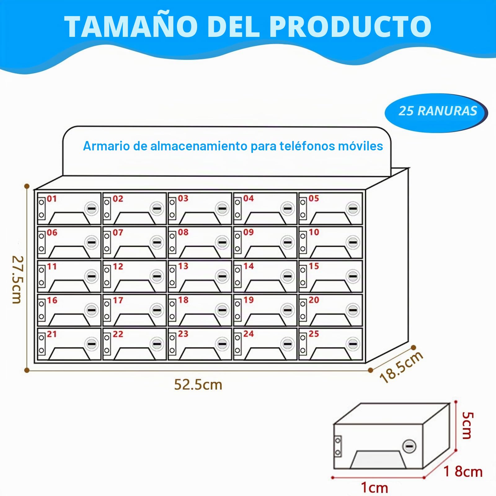 Armario de Almacenamiento para Teléfono Móvil, 25 Compartimentos Acrílico Caja Almacenamiento Personal, Montado en la Pared Cabine Téléphonique con Cerradura y Puerto de Carga para Escuelas, Oficinas