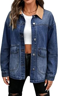 Denim Jacket for Women Long Sleeve Classic Distressed Trucker Jean Jackets | Slim Fit,Button Down,with Pockets