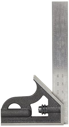 Starrett Student Combination Square - Ideal for Youngsters and Apprentices - 150mm Blade Length, Cast Iron Head, Hardened and Tempered Square Blade, 35 Graduation - 10MH-150