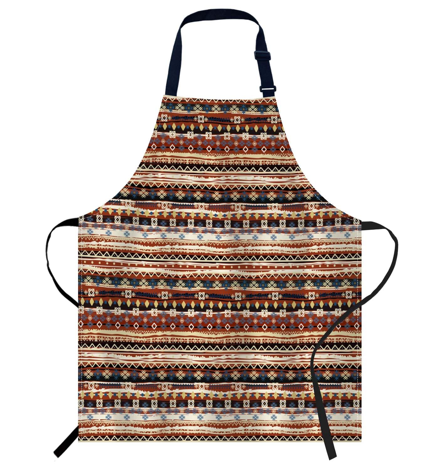 Smooffly Boho Style Ethnic Pattern Apron Adjustable Apron Cooking Kitchen Chef Women Men Aprons for Home Kitchen Restaurant