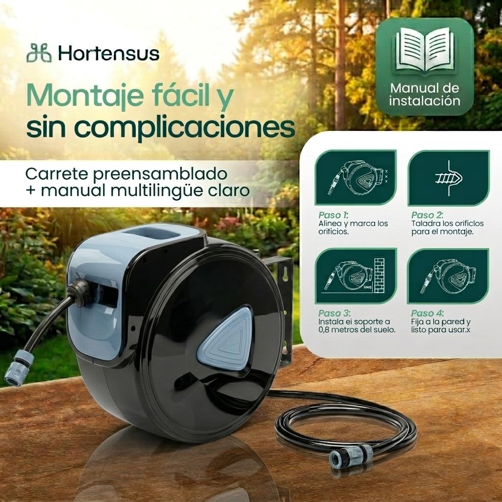 Manguera de Jardín Enrollable 15 m | Carrete Automático