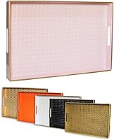 Vista 1 de Bandeja decorativa rosa para mesa de café, bandeja rectangular de plástico con asas para sala de estar, otomana, baño, 15.7 x 10.2 pulgadas