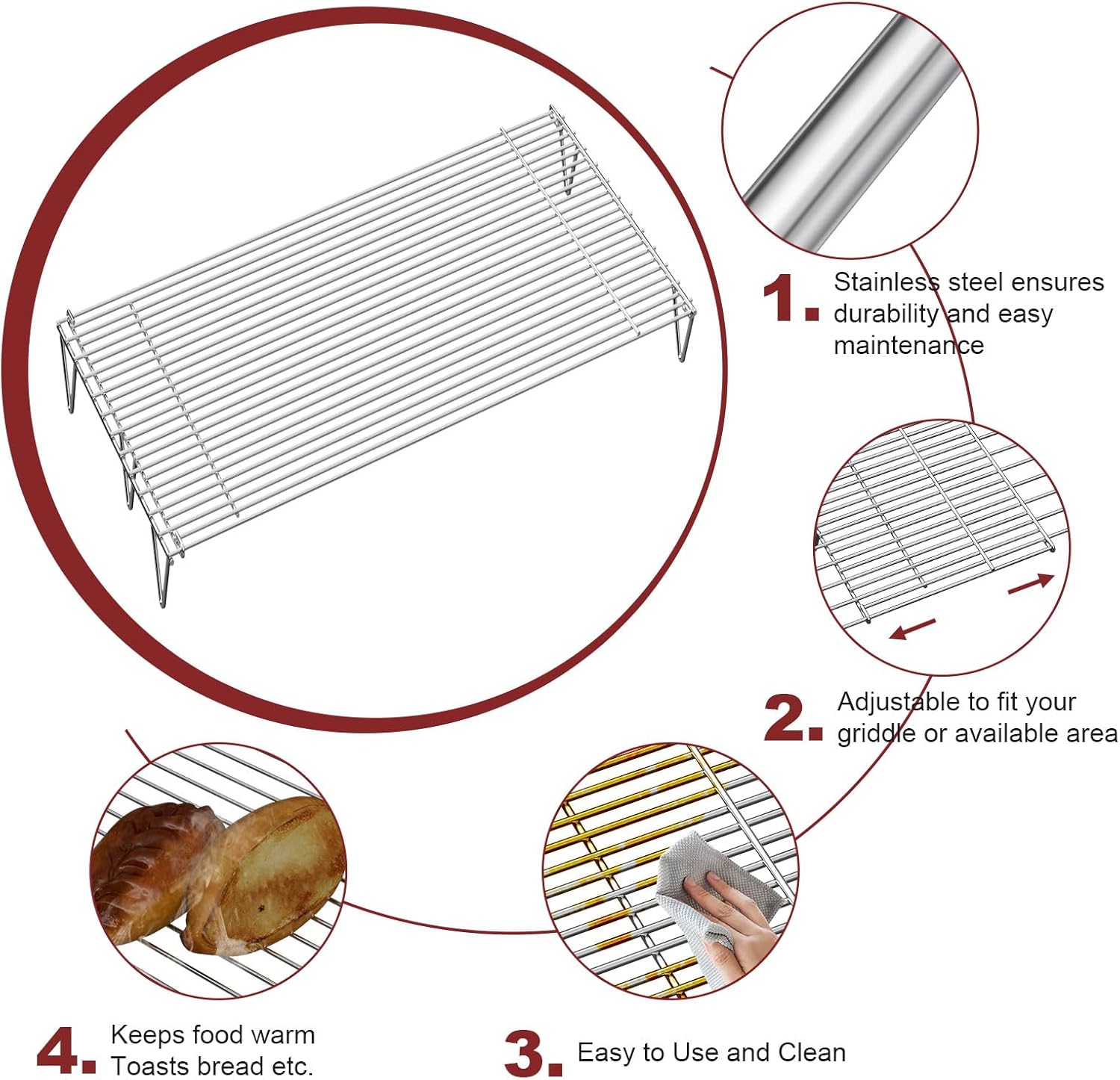 Adjustable Warming Rack for Blackstone 36 28 22 Inch Griddle, Heavy Duty Stainless Steel Grill Cooling Rack Warming Tray for Weber Charbroil Camp Chef and Most Flattop Tabletop Griddle