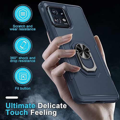 Miniatura 6 de Janmitta Funda para Motorola Edge+ Plus (2023), resistente a prueba de golpes, soporte de anillo de metal giratorio integrado NO para Edge + 2022 o