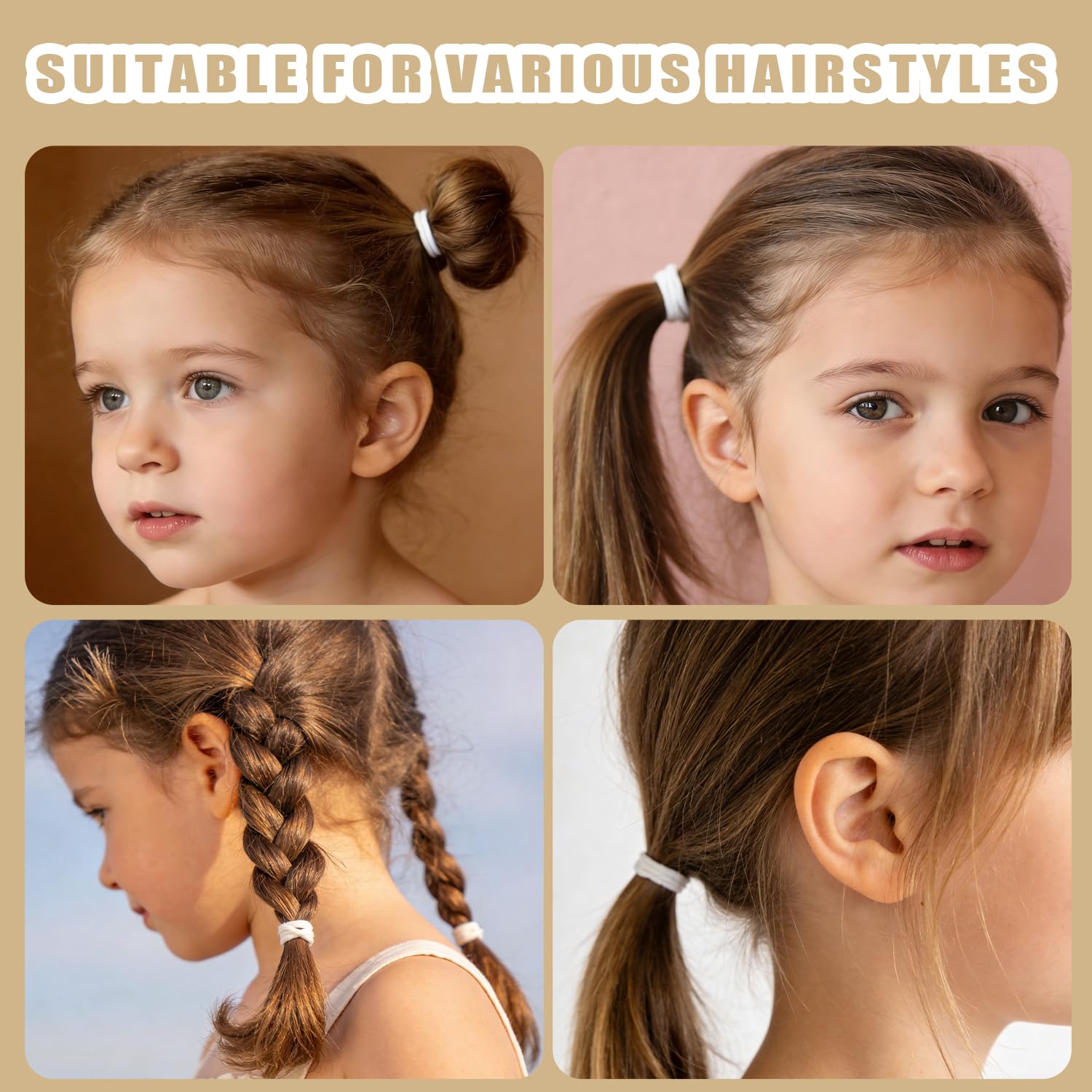 300 Pezzi Elastici per Capelli Bambini, Piccoli Elastici per Code 20mm, Legacci per Capelli Neonati e Ragazze (Bianco)