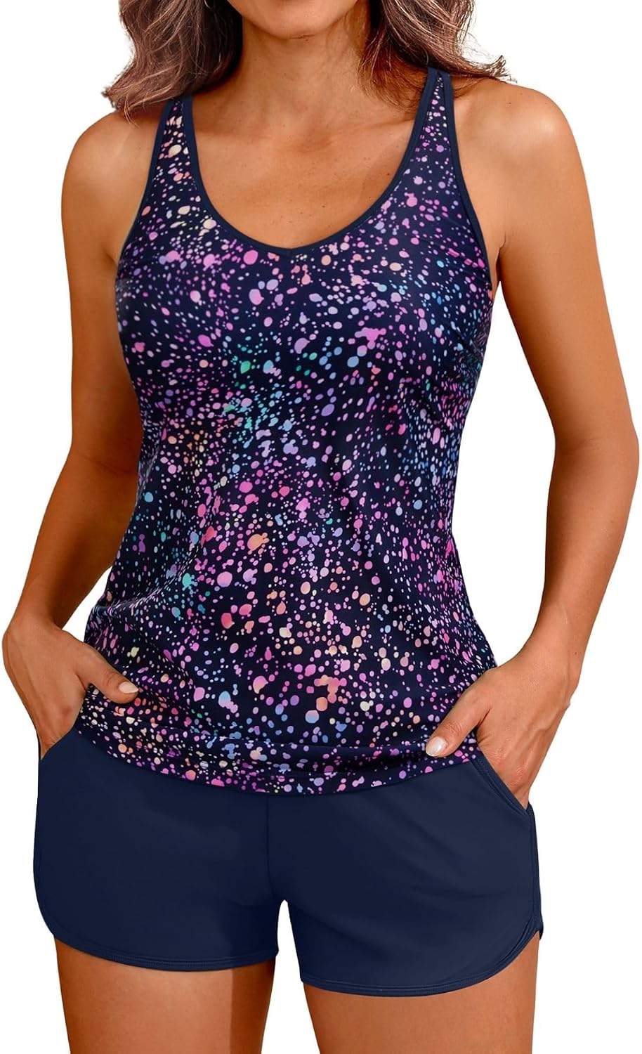 Yonique 2 Piece Tankini Swimsuits for Women with Boy Shorts Athletic Swim Tank Top Bathing Suits