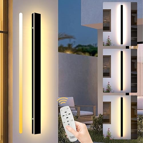 Miniatura 1 de Lámpara de pared LED para porche, resistente al agua, IP65, aplique de pared rectangular para exteriores, color negro, moderno, regulable, lineal,