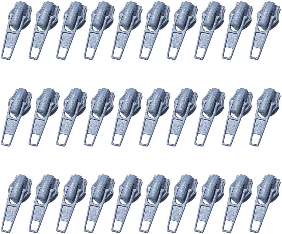 30PCS Metal Zipper Slider, Nylon Coil Zippers Replacement for Jackets Purses Luggage Backpacks Clothing, NO 5(Gray)