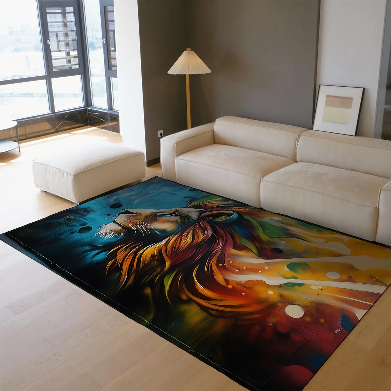 Tapis pour salon grand format art moderne arc-en-ciel doux et antidérapant 160x200