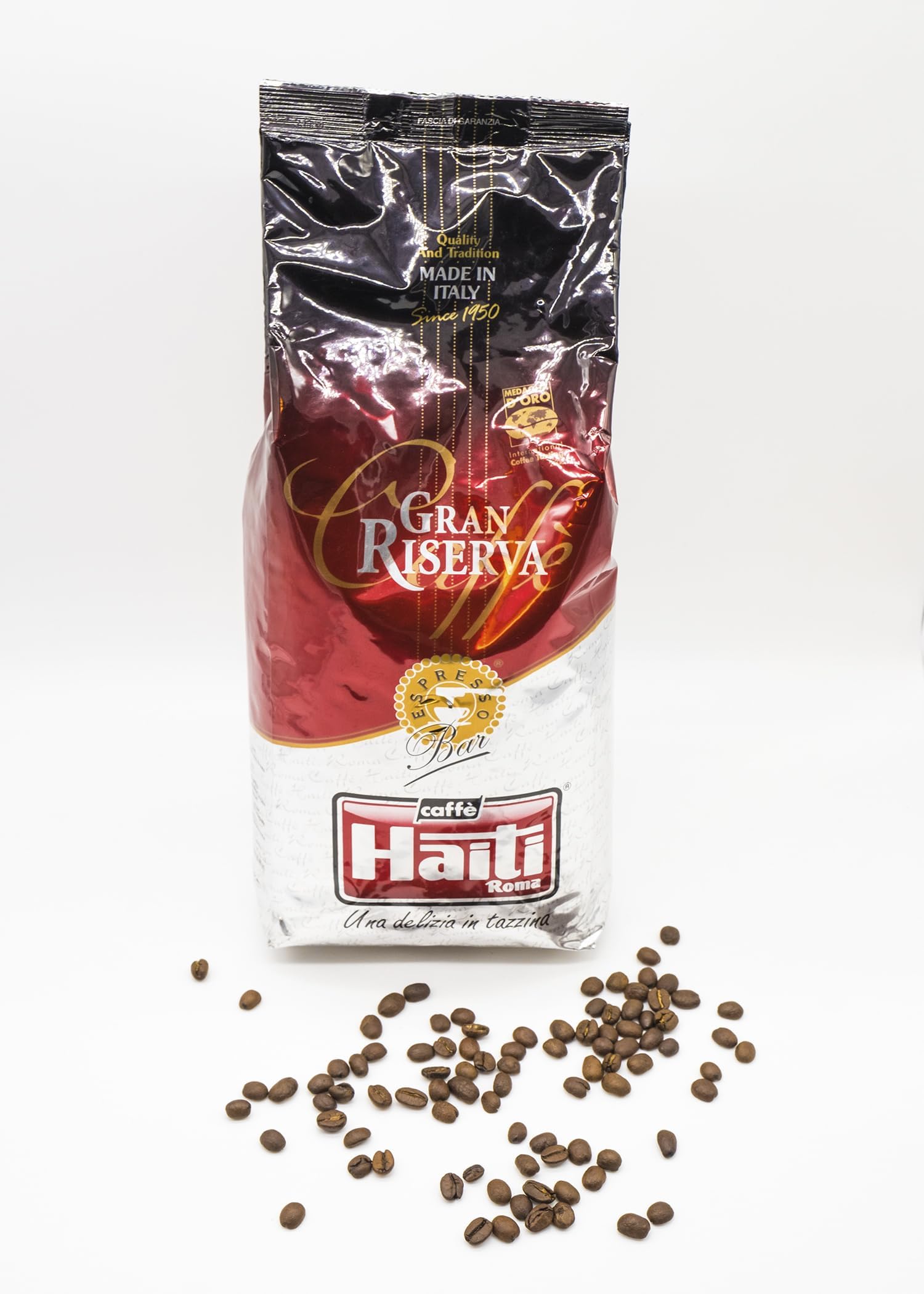 Caffè Haiti Roma kawa ziarnista Gran Riserva Espresso Made in Italy, rzemieślniczo palona, w opakowaniu 1 kg