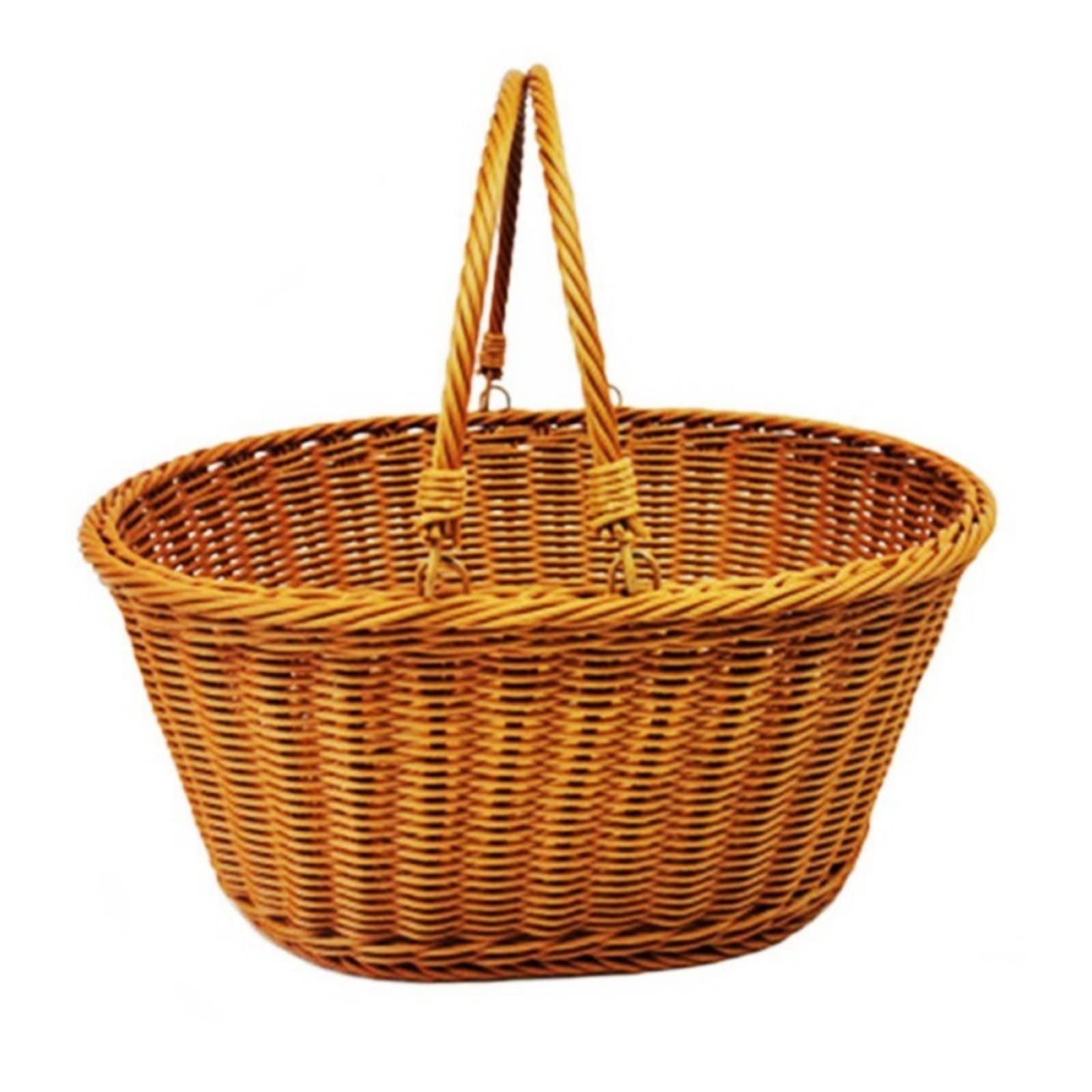 Storage Basket,Small Picnic Handmade Imitation Rattan with Handle Camping Willow Weaving Hamper Outdoor Fruit Holder