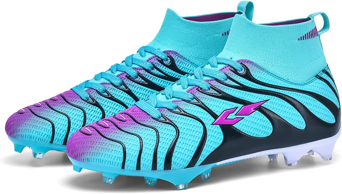 Women High Ankle Football Cleats Lace Up Soccer Shose | Stretchy ankle sock fit, breathable upper,anti-slip FG studs,unisex grass training match boots