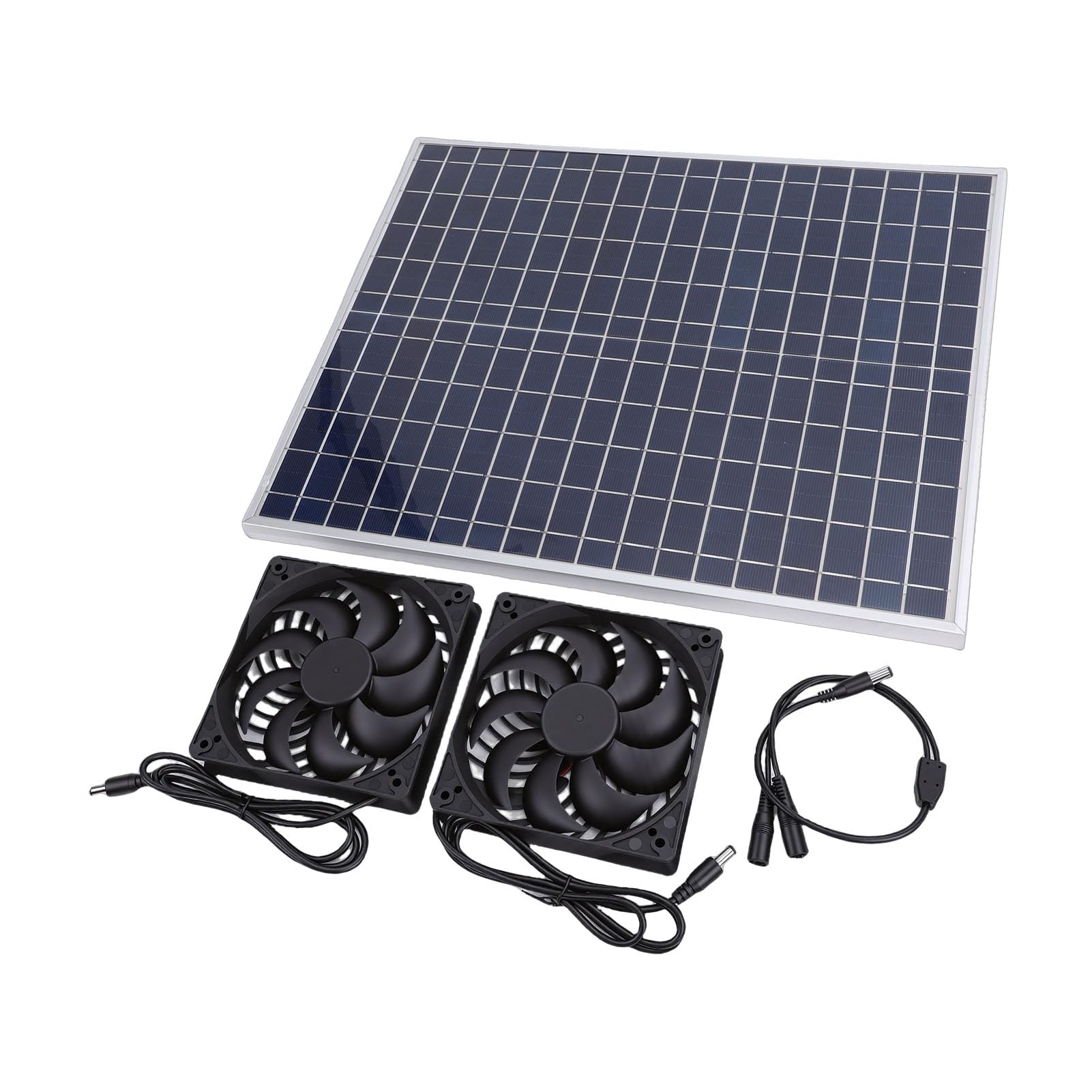 Asixxsix Kit Ventola Ad Energia Solare, Pannello Solare da 22 W, Doppia Ventola di Scarico, Attrezzatura per la Ventilazione dell'Aria, per Serra, Pollaio, Capannone, Cortile Esterno,