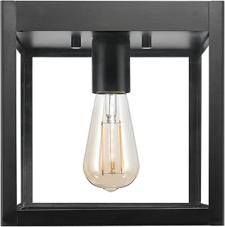 Globe Electric 60000020 1-Light Outdoor Flush Mount Ceiling Light Fixture, Matte Black, Clear Glass Shade, Front Porch Décor Lighting, Weather Resistant