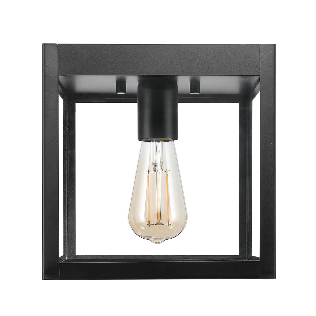 Globe Electric 1-Light Outdoor Flush Mount Ceiling Light, Matte Black, Clear