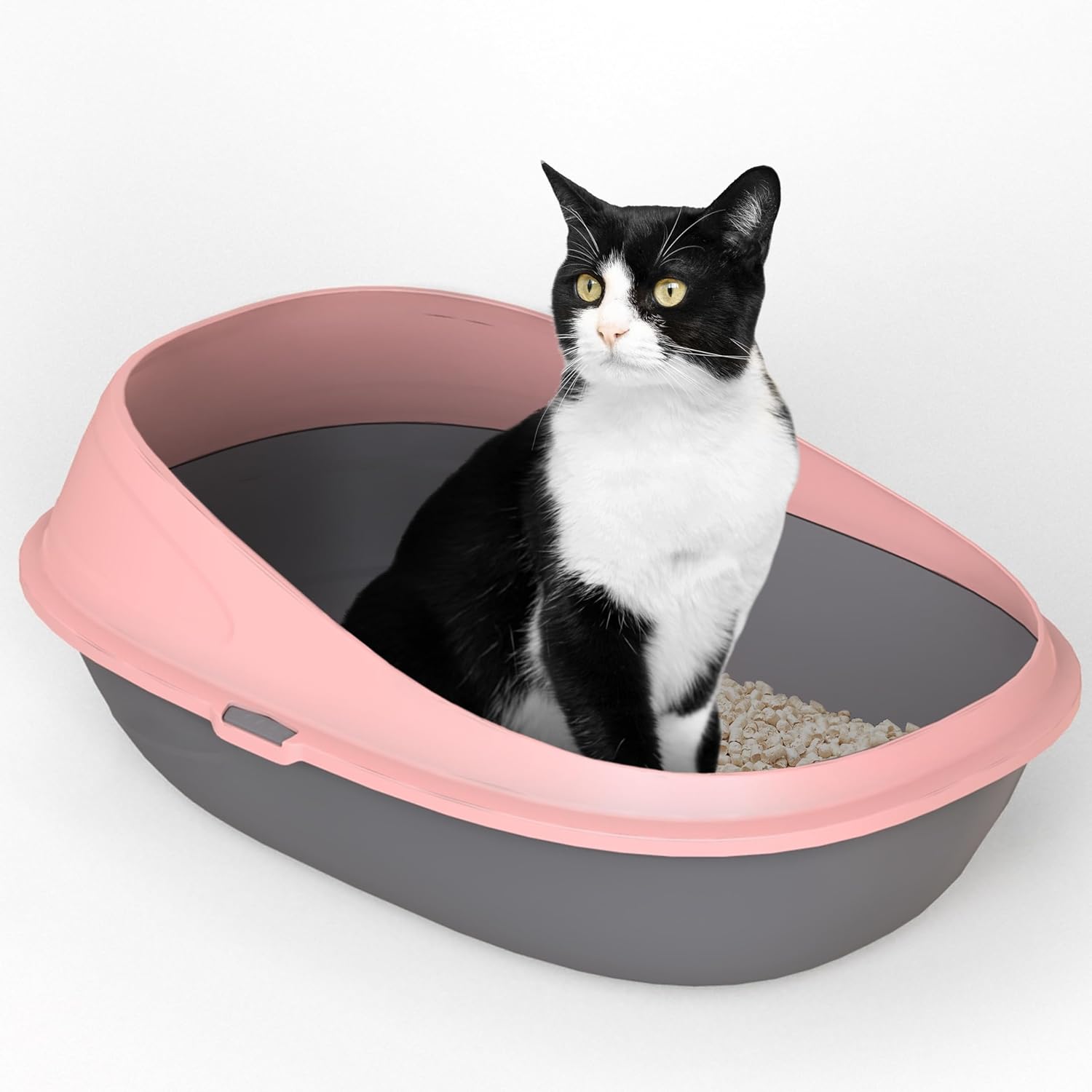 Pop-up Large High Sided Cat Litter Tray with Detachable Raised Rims, Anti-Spillage & Mess-Free Cat Toilet, (Candy Rose, 59x39x23)