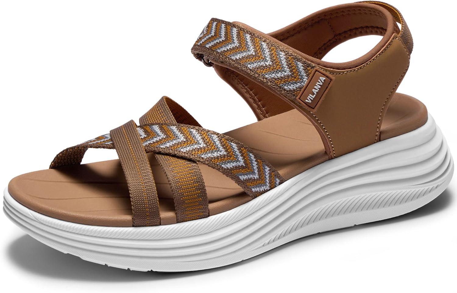 Vilanva Women's Comfortable Orthopedic Platform Walking Sandals with Arch Support Adjustable Buckle Cushioned Midsole for Plantar Fasciitis Relief Casual Sport Summer Outfits