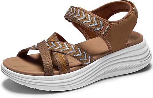 Vilanva Women's Comfortable Orthopedic Platform Walking Sandals with Arch Support Adjustable Buckle Cushioned Midsole for Plantar Fasciitis Relief Casual Sport Summer Outfits