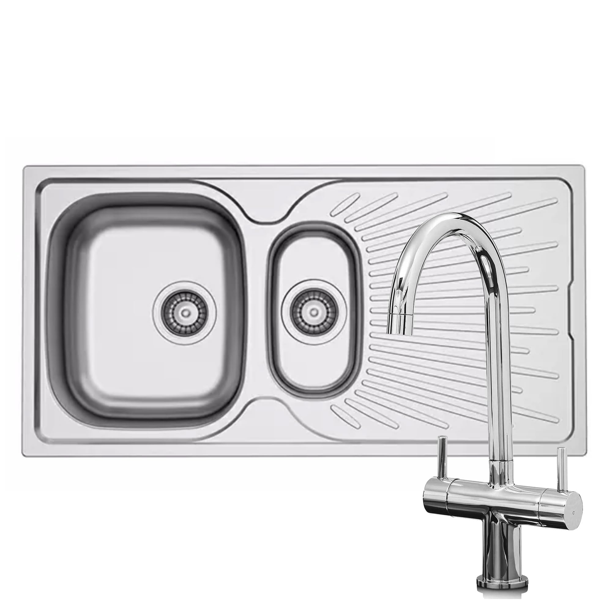 B&Q -  Jav15Ss 1.5 Bowl Reversible Stainless Steel Kitchen Sink & W03Ch Tap