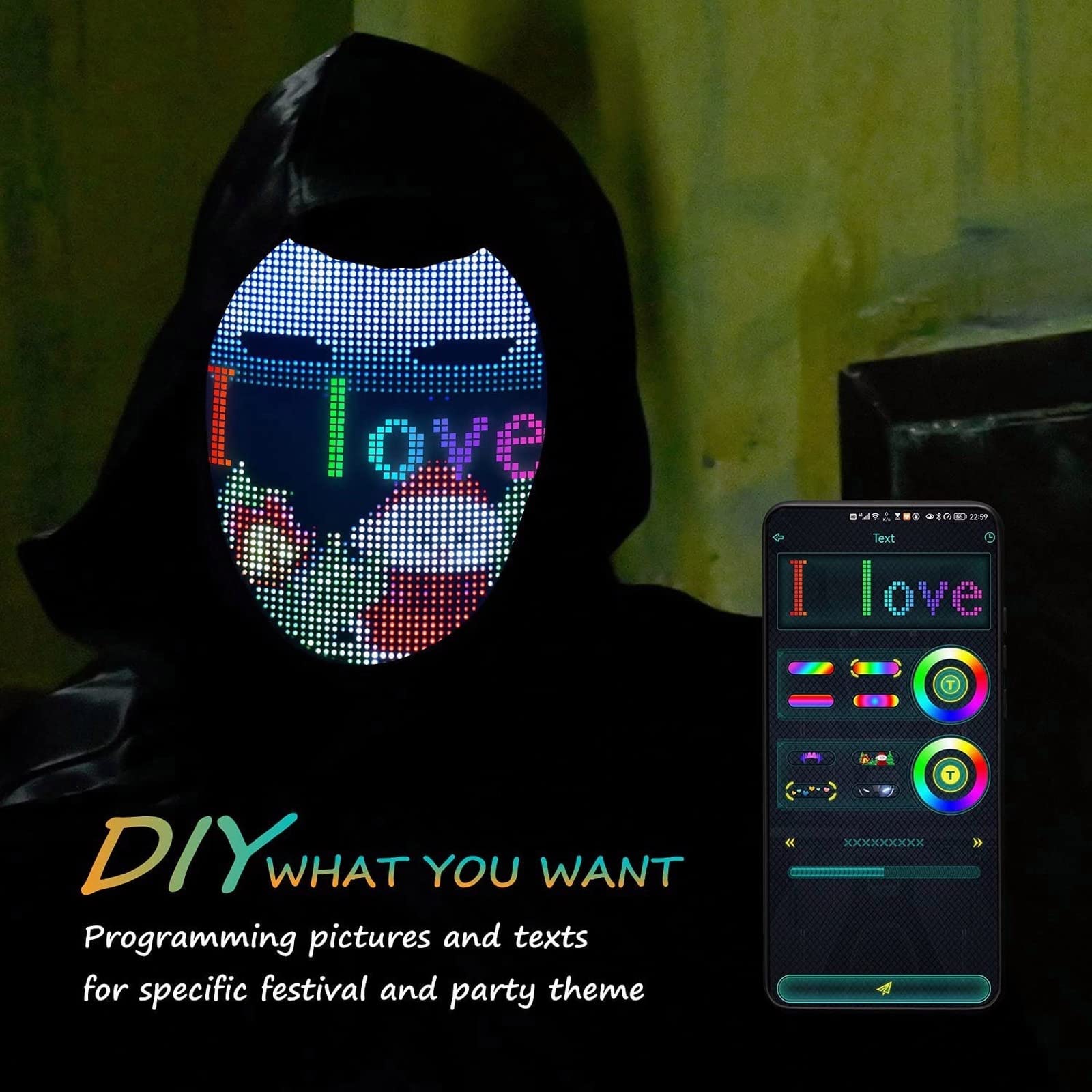 Amazon | LEDマスク、コスチュームコスプレパーティーマスカレード用の