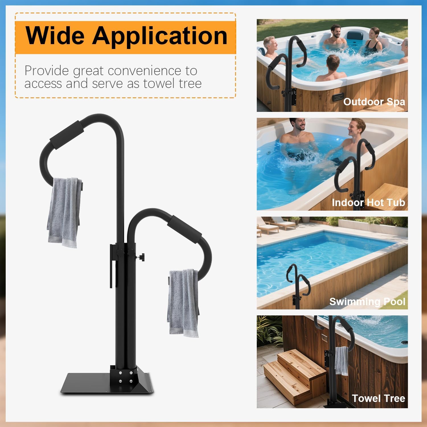 Two-Way Hot Tub Handrails | 38"-58" Adjustable Height Inside and Outside Tub Rail, 360 Rotatable Bears 600Lbs-Rust-proof Hot Tub Railing with Slide-Under Mount Base & Non-Slip Handle, Indoor/Outdoor