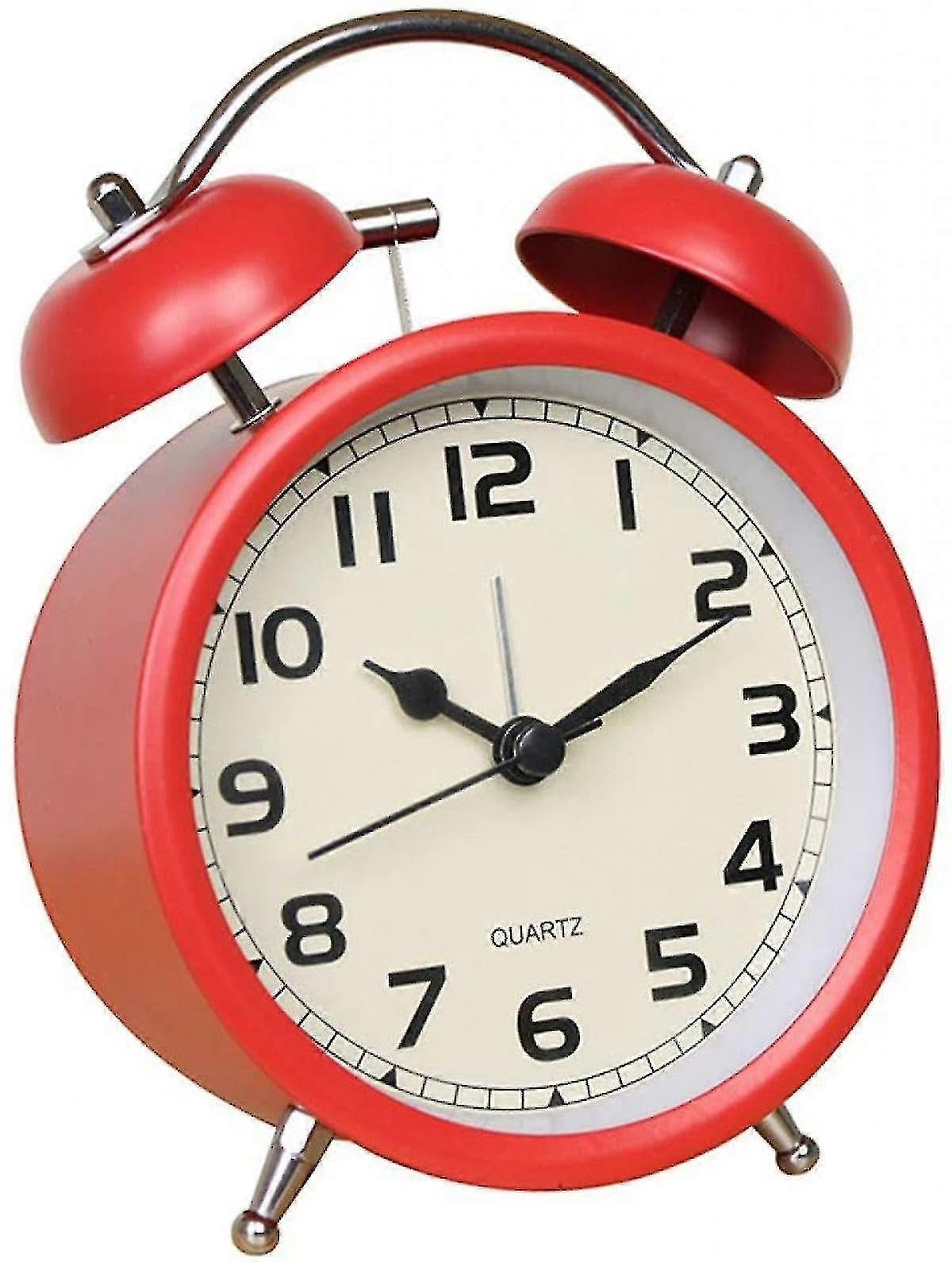 JOYHAPPST Retro Double Bell Alarm Clock Bedside Silent Non-ticking (red)
